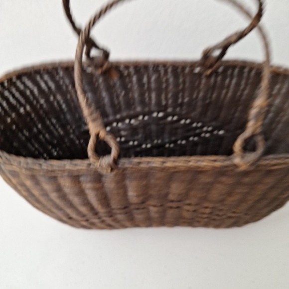 Vintage Woven Basket Purse Tote Wicker Pattern Weave Woven Natural 14" x 11" - Picture 7 of 11